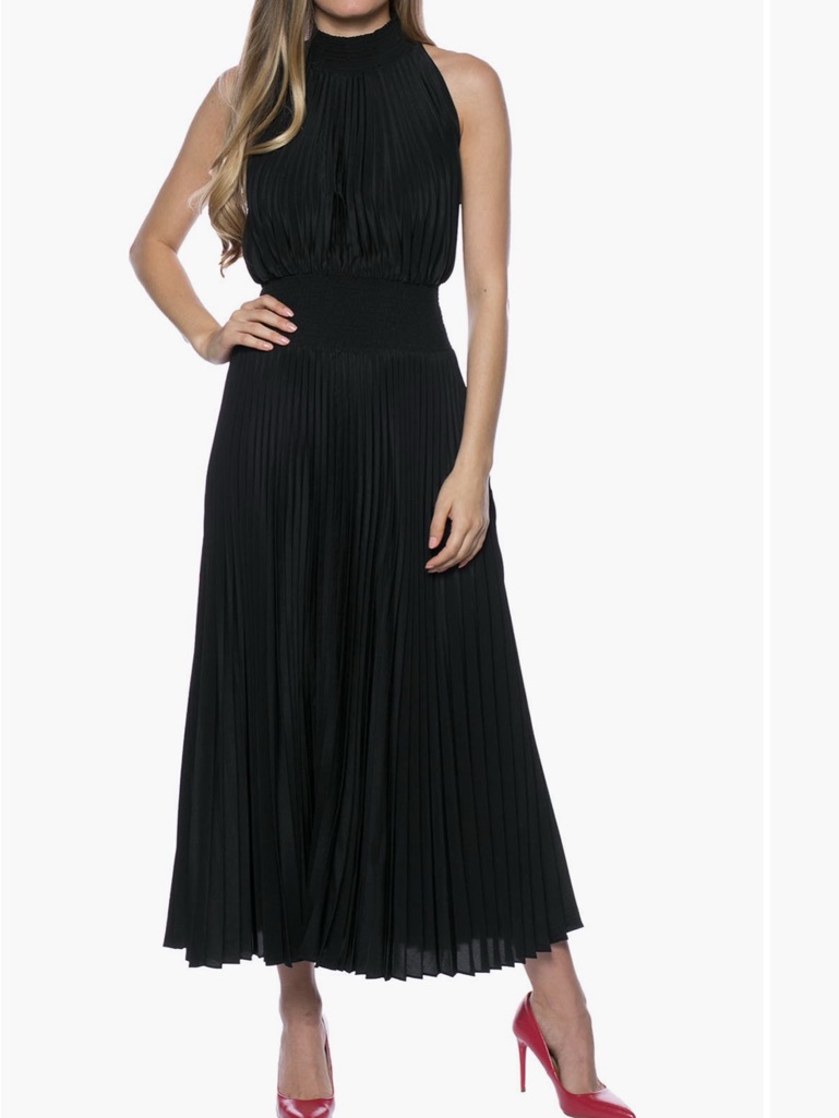 Marina Black Pleated Midi Dress